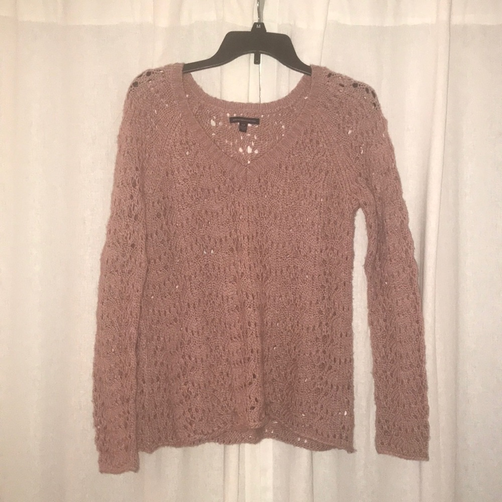 Mauve Pink Crochet Knit Sweater